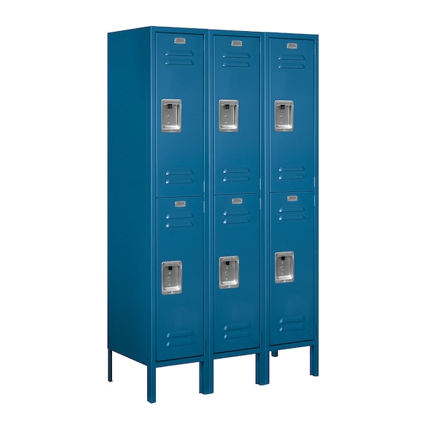 Wardrobe Locker, 36" W, 15" D, 66" H, (3) Wide, (6) Openings, Blue